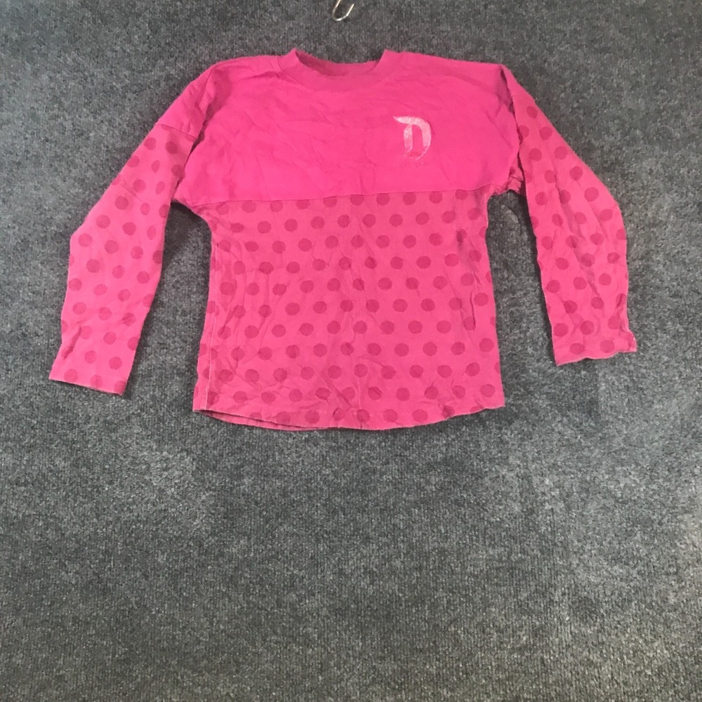 Disney Spirit Jersey Girls S 5/6 Pink Good Polka Dot Glitter Logo Long Sleeve